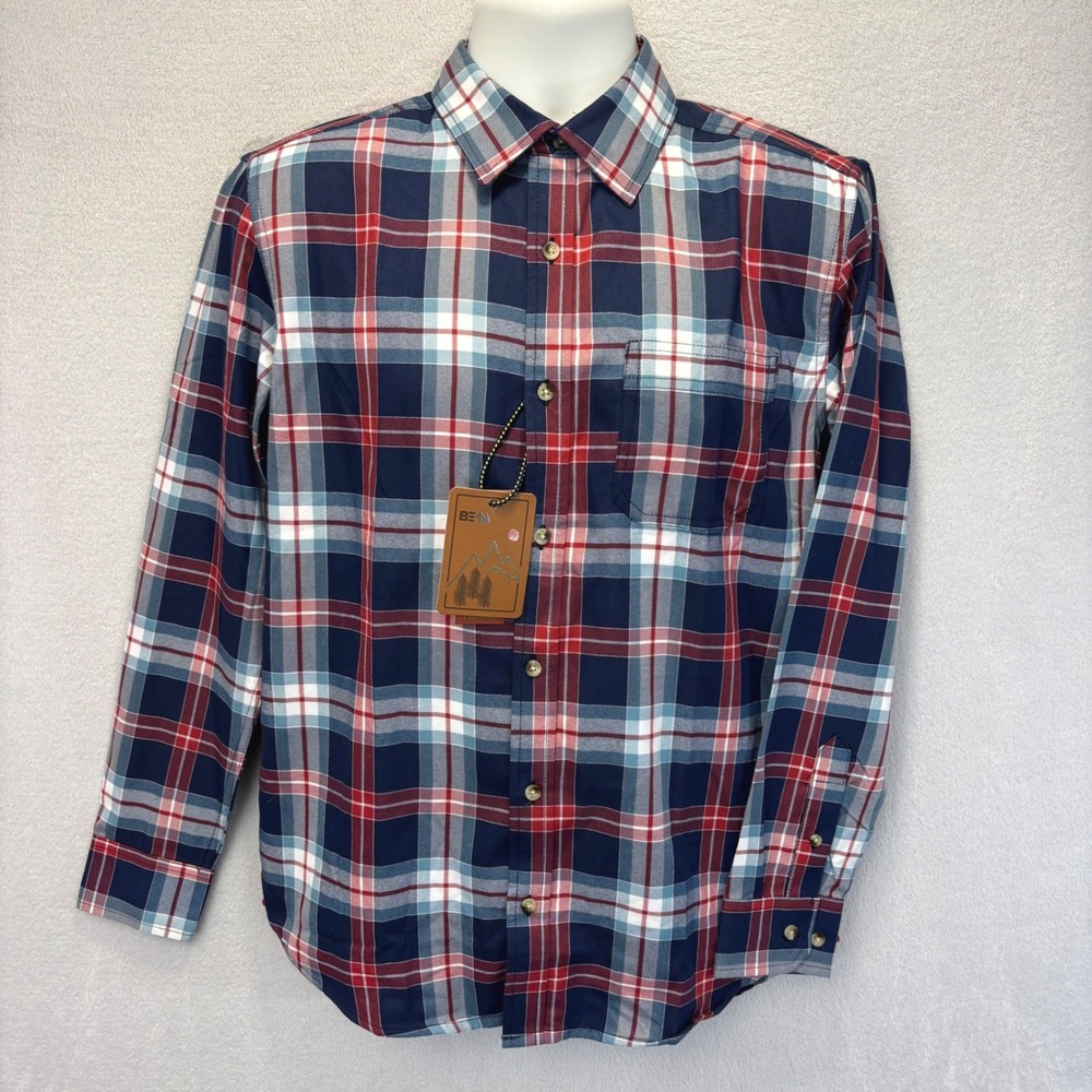 NWT BETA Venturing Plaid Button Up Shirt Mens Small Red Lightweight Long Sleeve